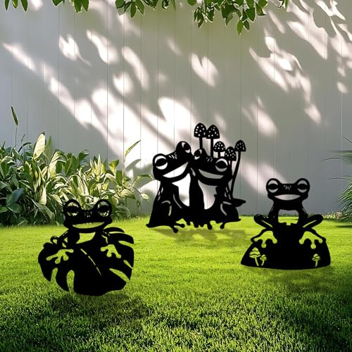 Yonisun 3 Pack Frog Metal Garden Decorative Stakes, Weather Proof Silhouette Statues for Yard, Patio,Outdoor Decor for Frog Lovers and Pet Owners