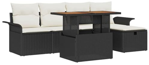 vidaXL Garten-Sofa-Set 6 pcs Schwarz Poly-Rattan, Garten- und Terrassen-Sofa Set, rechteckige Möbel für draußen, modernes Loungeset für Patio