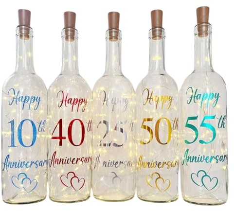 Personalised Anniversary Light Up LED Wine Glass Bottle 1st 2nd 7th 8th 10th 20th 30th 25th 40th 50th 55th 60th Gifts for Husband Wife Her Him Parents Copper Silver Pearl Ruby Golden Diamond Wedding