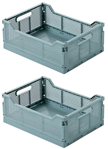 Spesh Klappbox 2 Stück Klappkiste 40*30cm Faltbar Aufbewahrungskörbe Stapelbar Aufbewahrungsboxen für Küche,Bad,Büro,Schrank(Blau, 40*30*15cm)