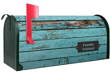 banjado® Amerikanischer Briefkasten - US Mailbox/Letterbox mit Motiv Blaue Holzlatten 51x22x17cm - Postkasten Stahl aus Amerika – Briefkasten amerikanisch grün pulverbeschichtet