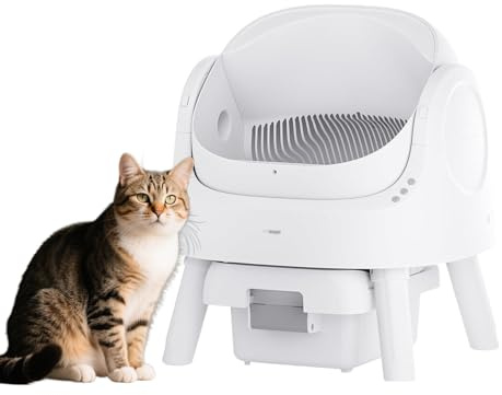 Petpivot Selbstreinigende Katzentoilette, offene Katzentoilette mit Sicherheitssensor, großer Raum, leiser Betrieb, moderner und einfacher Stil, einfache Wartung, für Haushalte mit Mehreren Katzen