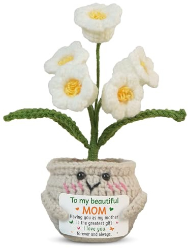 OASSIE Gifts for Mom from Daughter Son - Positive Crochet Lily Flower with Card - I Love You Mothers Day Birthday Gifts for Mother Mama Mother in Law, Emotional Support Crochet
