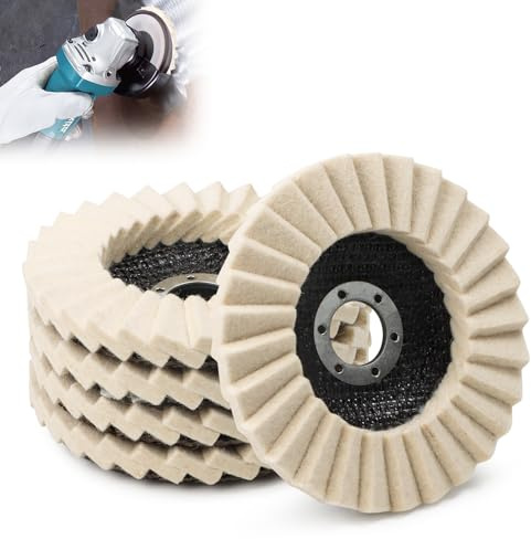 Yooyan 5 stycken 125 mm ullfilt polerskiva för slipning och polering av lack, rostfritt stål, trä och plast