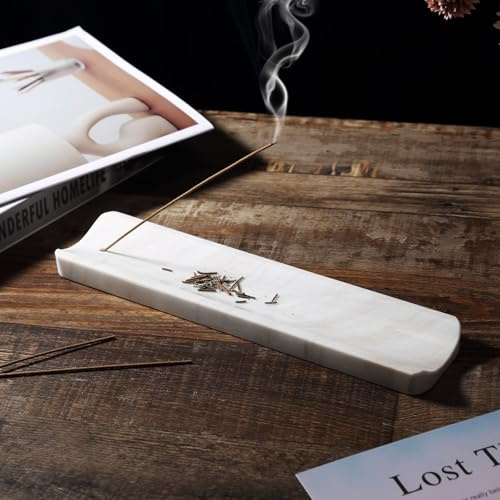 Koville Marmor Räucherstäbchenhalter, Räucherstäbchenhalter für Stäbchen, Räucherstäbchenhalter, Aschefänger für Meditation, Yoga, SPA, Naturstein Räuchergefäß, Home Table Decor (Weiß)