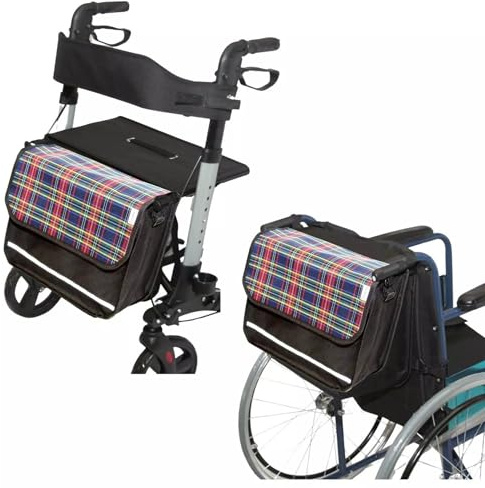 SENIORI Rollator- und Rollstuhltasche – Bequeme Befestigung & viel Stauraum – für Verschiedene Modelle – Mit Reflektor, Klettverschluss & stabiler Form (7. Tartan, Classic)