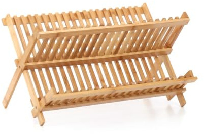 16/20 Grids Dish Rack,Foldable Drainer Bamboo 2 Tier Drainer Dish Drying Rack Kitchen Countertop Organizer(20 Grids)