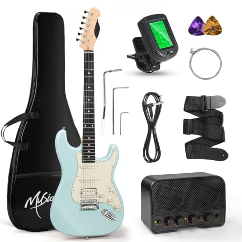 Musicool 39 Beginner Electric Guitar Starter Kit with Amp for Adults, Blue