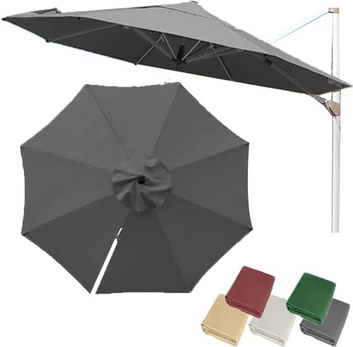 Toile de rechange pour parasol déporté rond de 3 m – Toile de parasol déporté à 8 nervures anti-UV pour parasol de jardin, cour et piscine (dessus simple gris)