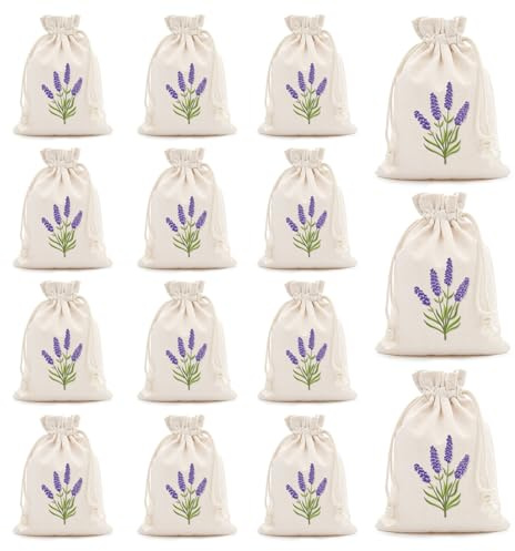 Lavender Bags, 15 Pack Lavender Sachets, Empty Muslin Bags(10 x 15 cm) | Empty Drawstring Lavenders Bags for Filling for Spices Dried Flowers and Herbs