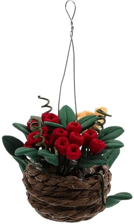ZUNOXAZ Lifelike Miniature Bonsai Plant with Woven Hanging Basket for Dollhouse Accessories Realistic Simulation Potted Plant Decor for Mini Scene Layout and Display