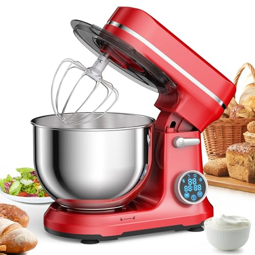 Batteur Sur Socle Moteur CC 1200W Batteur Sur Socle À 11 Vitesses Avec Tête Inclinable Écran OLED Numérique Batteurs Sur Socle Électriques Pour Cuisine Avec Crochet Pétrisseur, Mélangeur Plat Et Fouet
