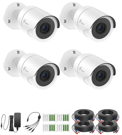 Loocam 4pcs 1080P Cámara de Vigilancia Exterior Cámara de Seguridad, Visión Nocturna IR de 24 m, IP66 Resistente al Agua, para TVI DVR Kit de Videovigilancia