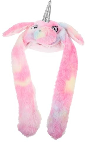 HEALSOPTHY Plüsch Einhornmütze mit Beweglichen Ohren Weiche Tiermütze für Damen und Mädchen Buntes Cosplay Hut Accessoire für Kostümpartys und Alltag