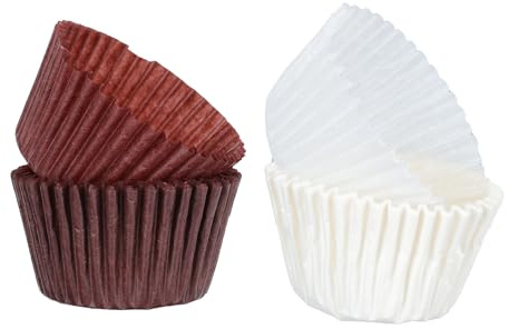 MOLUCKFU 1000 Moldes para Muffins Grandes de Papel para Hornear, 500 Unidades Color Café y 500 Blancas, Tazas Prácticas para Cupcakes y Pasteles, Ideales para Repostería y Fiestas