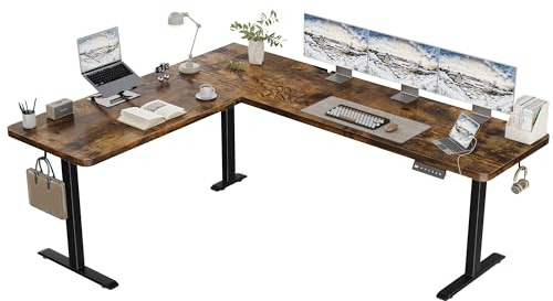 TRIUMPHKEY Eckschreibtisch Höhenverstellbar mit USB-A & 3 Speicherhöhen