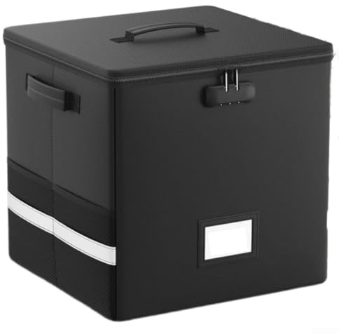 Spelonify Caja de almacenamiento de discos de vinilo ignífuga con cerradura, caja organizadora de música ignífuga de 12 pulgadas LPs, soporte seguro para álbum con gran capacidad, color negro