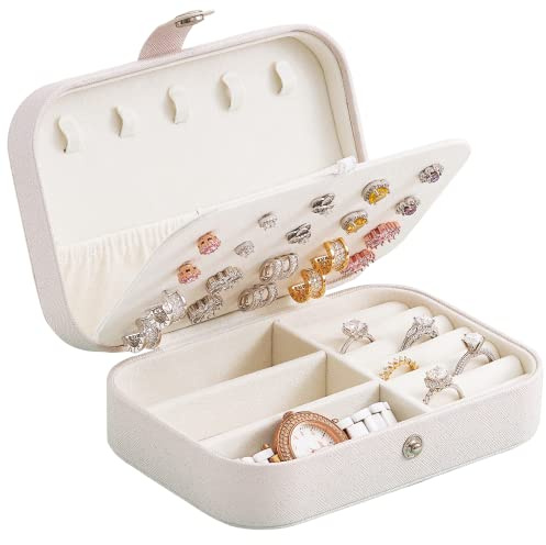 Larlary Organizador Joyas Mujer, Pequeño Joyero Viaje, Joyero Niña, Organizador Joyas para Anillos, Pendientes, Pulseras y Collares (Blanco)