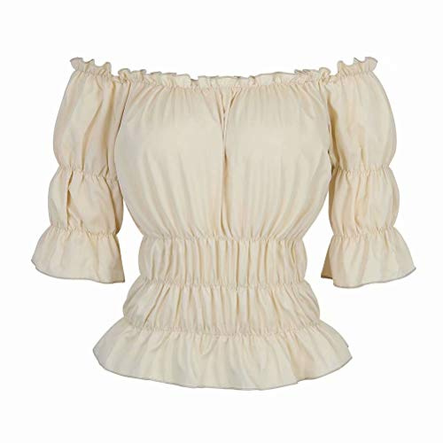Jutrisujo Chemise Costume Medieval Femme Renaissance Rétro Victorien Épaule Dénudée Élégante Sexy Top Vampire Pirate Kaki XL