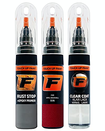 FIRANTO Lackstift Autolack Reparaturset für Opel Vauxhall 51A Peperoncino Red - 3-in-1 Autolack Kratzer Reparaturstift 15ml Grundierung, Klarlack