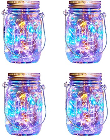XVZ Solar Lights for Outdoor Hanging, 4 Pack Solar Mason Jar Lights Waterproof Lantern for Outdoor Table Patio Balcony Decoration (Multi-Colour)