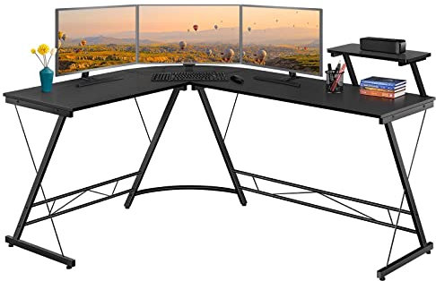 Yaheetech Escritorio Esquinero con Estanteria Grande 162x130x96cm Mesa Esquina Gaming Mesa para Ordenador Escritorio para Estudio Oficina Despacho Negra Metal