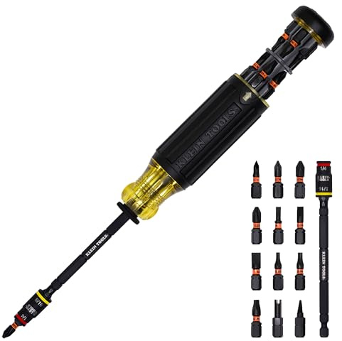 Klein Tools 32304 Screwdriver, 14-in-1 Adjustable Screwdriver with Flip Socket, HVAC Nut Drivers and Bits, Impact Rated