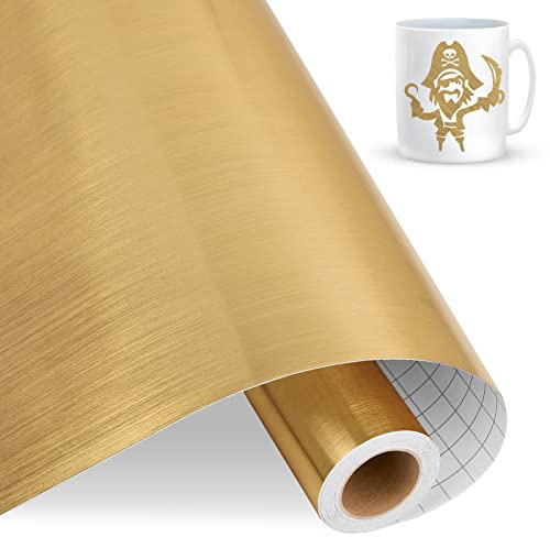 IModeur Metallic Permanent Vinyl Roll, 12 x 15Ft（30.5cm x 4.58m） Brushed Gold Permanent Vinyl for Cricut, Self Adhesive Vinyl for DIY Gifts, Birthday Party, Christmas Decoration