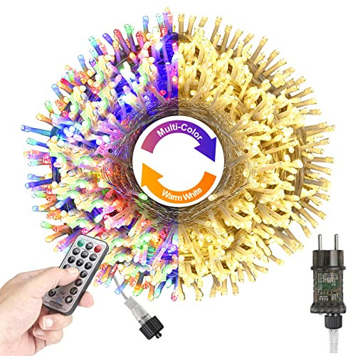 shenkey 4-in-1 Luci Natale Cambio Colore, 200 Led/25m Cavo Trasparente, Telecomando con Timer & Collegamento Estremità-Estremità, Impermeabili Alberi Natale e Decorazioni Interne/Esterne