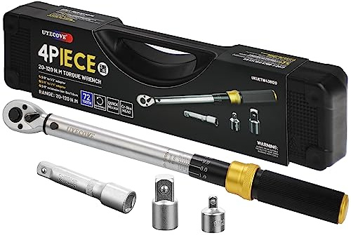 UYECOVE Drehmomentschlüssel 3/8 Zoll, 20-120Nm Drehmomentschlüssel Set 4-tlg. mit Adapter, Verlängerungsstange, Drehmomentschlüssel für Auto, Motorrad