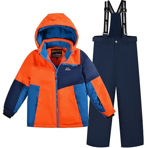 SMONTY Kids Snowsuit for Boys Winter Ski Jacket & Pants Set Hooded Set Windproof Waterproof Warm