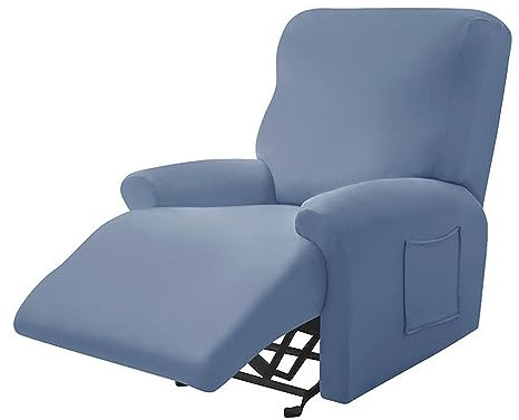 Highdi Funda de Sillón Relax Elástica para Sillón Reclinable, Funda Reclinable Color Sólido con Bolsillos Laterales, Antideslizante Extraíbles y Lavables Fundas Protector (Gris Azul,1 Plaza)