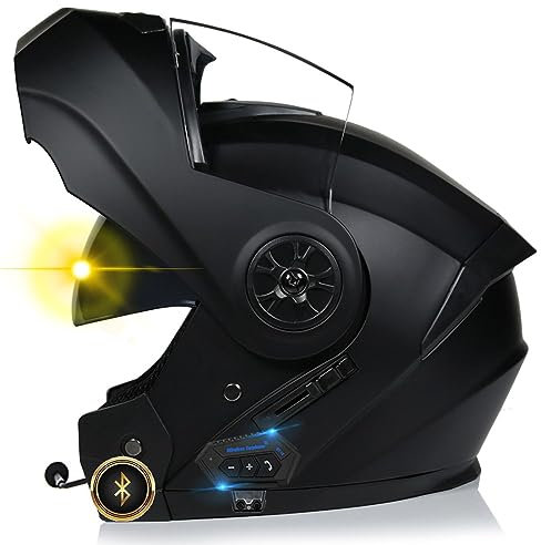 Bluetooth Motorrad Integrierter-Helm mit Doppelvisier, Adults Klapphelm mit Bluetooth, Motorradhelm Vollvisierhelm für Herren und Damen ECE Genehmigt Automatische Reaktion 55-62cm