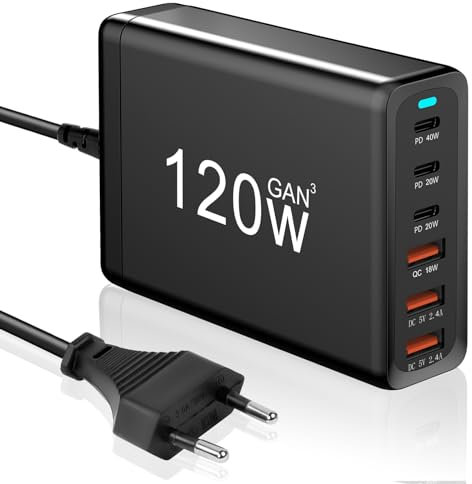 AXFEE USB C Ladegerät, 120W 6-Port USB C Adapter Mehrfach Ladegerät mit USB-C und USB-A, Schnellladegerät PD 3.0 USB C Charger Power Netzteil für Phone 15 14 Pro Max 13 12 11 XR 8, Pad, Samsung, Mac