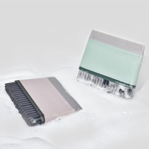 DENTSHIELD Lot de 2 brosses de nettoyage 2 en 1 pour sol de salle de bain, raclette en silicone pour miroirs, suceur plat pour coins étroits dans la maison, la cuisine, la salle de bain et les