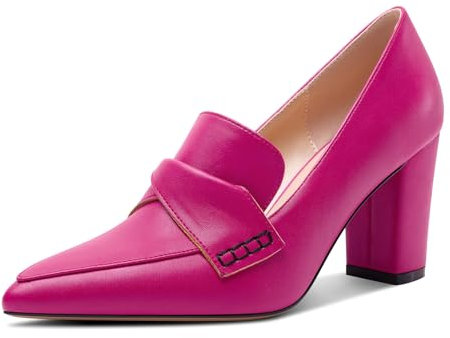 HEUIVZAR Donna Chunky Blocco Medio Tacco Heel a Punta Slip-on Loafers Scarpe Dress Ufficio Casual Scarpe 8 CM Heels Fucsia 42 EU