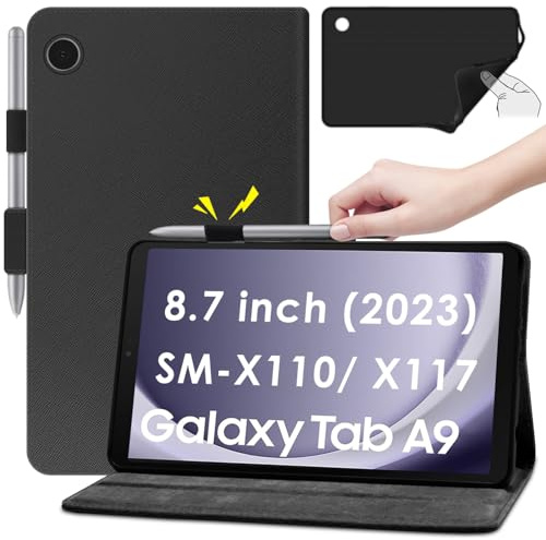 KATUMO Hülle für Samsung Galaxy Tab A9 2023 8,7 Zoll SM-X110/X115/X117 mit S Pen Halter,Ultra Dünn Premium PU Leder Stand Folio Cover Case mit Auto Slim PU Leder Schutzhülle