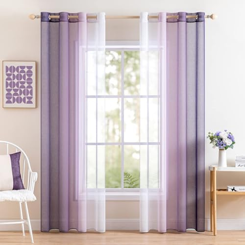 MIULEE Tende Voile in Poliestere Trasparenti Occhielli Sfumato per Soggiorno Camera da Letto Bagno Cucina Camera da Bambino Tenda Finestra Balcone Casa con 2 Pannelli 140X300CM Viola