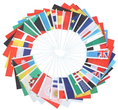 BESPORTBLE World Flags on Stick, 40 Nations Countries Flags Double-Sides Fabric Hand Held with 30cm White Pole for Sports Event Garden Street Party Decoration
