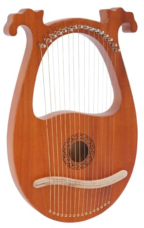 16 Strings Lyre Harp, Harfe Musikinstrumente Mahogany Body mit Stimmschlüssel, Lappen, Plektren (Muster- Gelb)