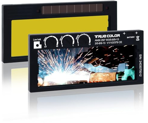 Lente de soldadura de oscurecimiento automático 2x4 1/4, tono variable 5-13, tecnología de color verdadero, sensibilidad ajustable/tiempo de recuperación/rango de tono, se adapta a la mayoría de