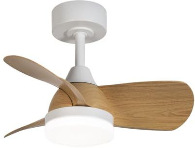 Wonderlampp -Ventilador de techo pequeño ø60cm con luz LED Borse Mini Blanco+Haya CCT 3000-4000-6000K 18W con memoria de encendido