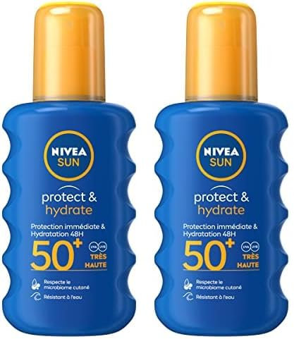 NIVEA SUN Protect & Moisture Sun Spray SPF 50+ (200ml), Moisturising Suncream Spray with SPF 50+, Advanced Sunscreen Providing Immediate, Effective UVA + UVB Protection (Pack of 2)