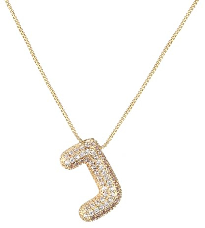 RWQIAN Bubble Buchstaben Kette Silber/Gold Damen Balloon Initialen Haskette Bling Zirkonia Buchstaben Anhänger Bubble Letter A-Z Schmuck Geschenke für Frauen