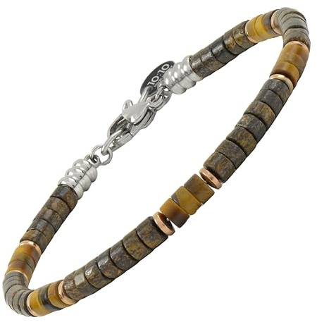 10:10 Bracelet pour homme, pierres dures naturelles, 4 mm, acier inoxydable, bracelet réglable, fabriqué en Italie