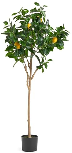 Leaf Design UK - Planta Artificial de limonero, Maceta de plástico Negro