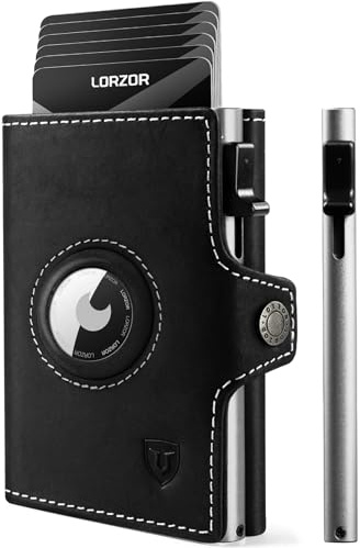 LORZOR Slim Wallet für Apple AirTag, Wallet mit Münzfach, Kartenetui RFID Schutz, Geldbörse Herren echtem Leder, Portmonee Herren AirTag, Brieftasche für 10 Karten, Portemonnaie