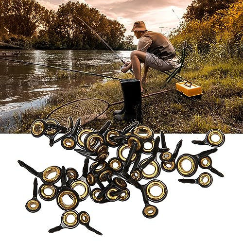 EIMSOAH Angelruten-Spitzen-Reparatur-Set, 40-teiliges Edelstahl-Keramik-Führungsringe, Angelruten-Spitzen-Ersatz-Set für Salzwasser und Süßwasser (Schwarz und Gold)