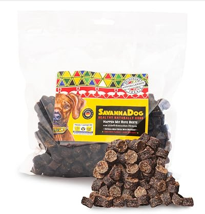 SavannaDog Happen mit Rote Beete 800g - Hunde Leckerlis getreidefrei & hypoallergen, Leckereien für Hunde mit Straußenfleisch, Hundeleckerli mit wertvollen Ballaststoffen
