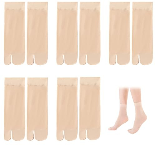SamHeng Lot de 5 paires de chaussettes unisexes Tabi pour tongs japonaises Geta en nylon décontracté pour femme et homme Chaussettes transparentes au toucher (couleur peau)